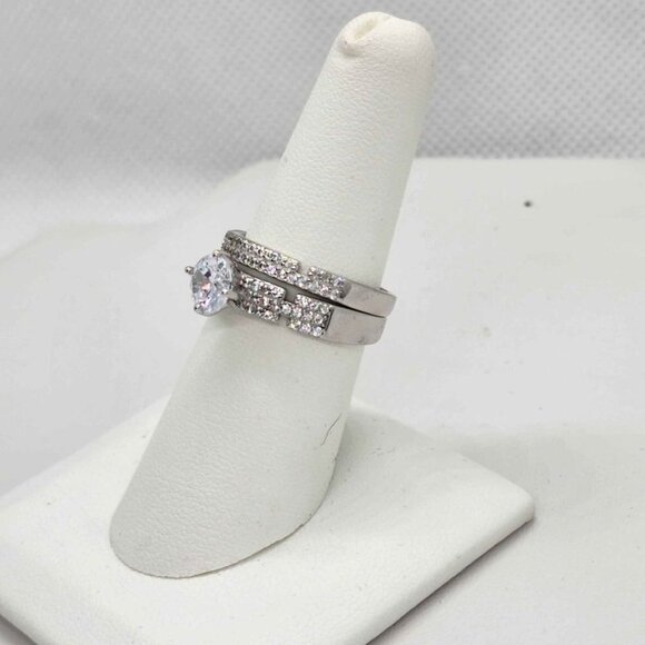 BRAND NEW  Sterling Silver 925 Gemstone 2 Pcs Ring - Picture 3 of 4